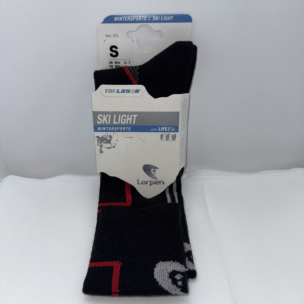 Lorpen SKI LIGHT Black Socks Size S Merino Blend Tri Layer NWT Men Women Winter